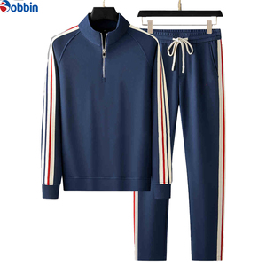 Men Clothes Outfit Hot Selling Trend 2Pcs Tracksuit Set Full Sleeve Half-Zip Sporty Striped <b>Joggers</b> with Side Pockets Sportswear - Product Image 4