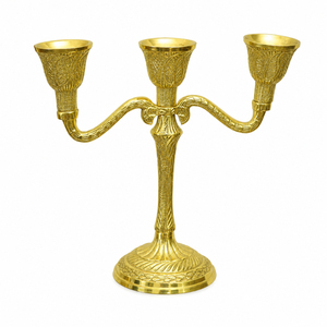 Vintage Gold Metal Candelabra 3 Arms Embossed <b>Brass</b> Candle Stand Ornate Taper <b>Candlestick</b> <b>Holder</b> For Hotel Event Decoration - Product Image 1