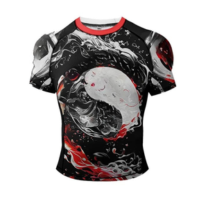 Camiseta Deportiva de Manga Corta para Hombre, Sublimada, de Secado Rápido, Ajustada, con Estampado Yin Yang, Negra, Roja y Blanca - Product Image 1