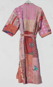 Robes kimono en coton brodé Kantha pour femmes, grandes tailles, robes de chambre patchwork pour l'été et l'automne, vêtements de plage - Product Image 4