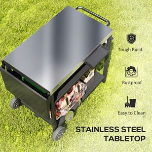 Carrello da portata per barbecue in acciaio inossidabile con ganci per piano di lavoro e vano portaoggetti - Product Image 4
