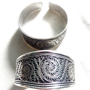 New Arrival Ethnic Flower Bezel Setting Coral Unisex Gift Net Carving <b>Silver</b> Coated <b>Cuff</b> Bangles - Product Image 6