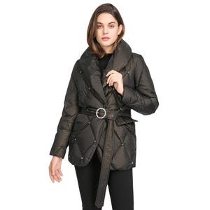 Black Quilted Puffer <b>Jacket</b> Turn-down Collar Button Closure Windproof Winter Coat Regular Fit Unisex Casual Style - Product Image 5