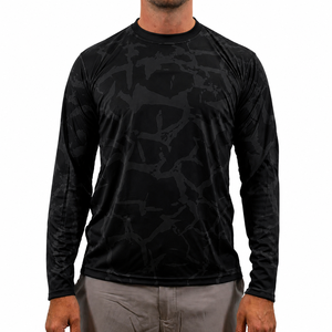 Camiseta de Pesca para Hombre, Sublimada, de Camuflaje Negro, Manga Larga, Secado Rápido, UPF 50+, Transpirable, Venta al Por Mayor - Product Image 1