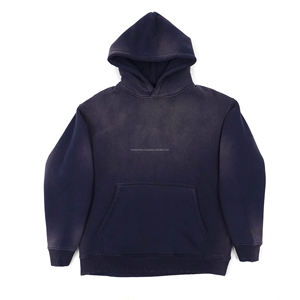 Sweat à capuche surdimensionné personnalisé pour homme, automne, 460 g/m², épais, vintage, délavé au soleil, délavé à l'acide, écologique, avec fermeture éclair métallique vieillie - Product Image 5