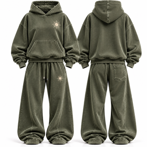 Ensemble de survêtement décontracté pour femme, vert olive, avec sweat à capuche oversize et pantalon large, style streetwear, deux pièces, tenue de détente - Product Image 4