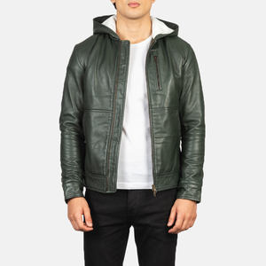Blouson de motard à capuche en cuir véritable de haute qualité pour homme, manches longues, coupe-vent, hiver, écologique, service OEM, fermeture avant - Product Image 4