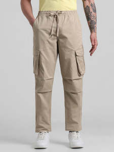 Pantalon cargo pour hommes, taille élastique, cordon de serrage, couleur unie, coupe ample avec poches, toutes saisons, vêtements décontractés pour l'extérieur - Product Image 1