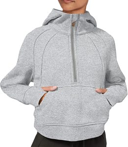 Women Zip up Crop Hoodie Fleece Lined Collar Pullover Quarter Zipper Hooded Sweatshirt Long Sleeve Cropped Hoodie <b>Thumb</b> <b>Hole</b> - Product Image 4