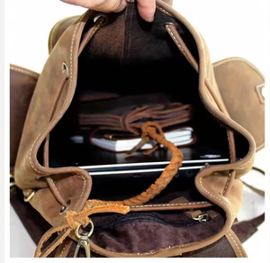 <b>Large</b> Capacity Vintage <b>School</b> Bag Men Genuine Leather Women <b>Backpack</b> for Hiking Sport Genuine Leather <b>Backpack</b> - Product Image 4