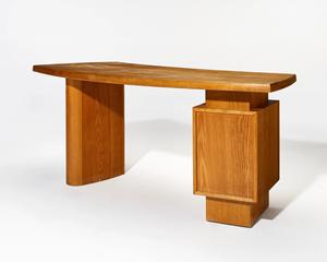 Ce bureau au design architectural moderne et unique présente une esthétique asymétrique, des pieds cylindriques et 3 rangements. - Product Image 4