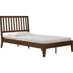 Midcentury Queen Size Wood Bed Frame Minimalist Vertical Slat <b>Headboard</b> Natural Oak Finish Platform Bed Bedroom Furniture - Product Image 1