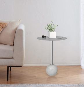 Modern Minimalist Pedestal Side <b>Table</b> with <b>Marble</b> Base Metal <b>Top</b> Living Room Furniture - Product Image 1