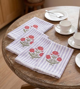 Hand Block Print Poppy Floral Stripe Print <b>Table</b> <b>Cover</b> Handmade Tablecloth <b>Dining</b> <b>Table</b> Linen Wholesale Supplier - Product Image 3