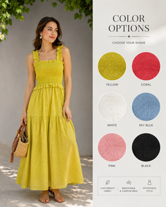 Yellow Sleeveless Maxi <b>Dress</b> Mock Neck <b>Ruffle</b> Hem Fit Flare Boho Floral 100% Linen Flared Summer Casual Leisure Women <b>Dress</b> - Product Image 3