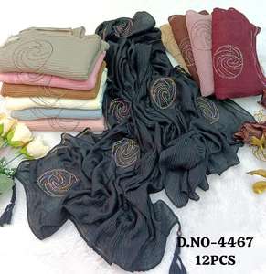 Colección de Chales de Chifón Arrugado con Diseño Espiral de Plumas y Cristales Bordados de Primera Calidad (12 piezas), Pañuelo para la Cabeza de Textura Suave Multicolor - Product Image 2