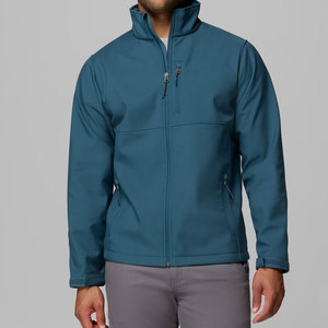 Chaqueta de Forro Polar Azul para Hombre, Cuello Alto, Cierre de Cremallera, Resistente al Viento, Informal, para Otoño, Corte Regular, Color Sólido, Material de Poliéster - Product Image 1