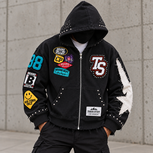 2026 Custom Made Zip-Up Solid <b>Hooded</b> Men Hoodies Winter 100% Cotton <b>Fleece</b> 320g Eco-Friendly Waterproof Quick Dry Streetwear OEM - Product Image 2