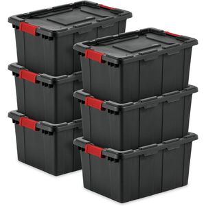 Lot de 6 bacs de rangement industriels en plastique noir robuste de 15 gallons avec couvercles pour l'organisation des placards et des salles de bain - Product Image 1