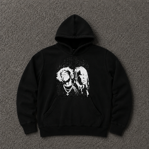 Sudadera con Capucha Negra Extra Grande para Hombre con Estampado de Retrato Blanco, Estilo Hip Hop, Diseño de Bolsillo con Logotipo Frontal, Corte Regular, 100% Algodón Felpa - Product Image 5