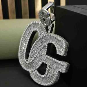 Pendentif Lettre Iced Out en Argent Sterling 925 avec Moissanite Taille Baguette, Sertissage Canal, Luxe Unisexe, Breloque Hip Hop - Product Image 4