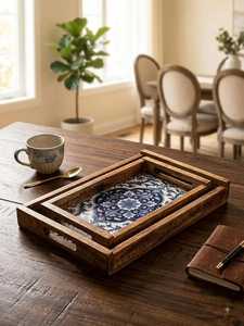 Plateau de service en bois de grande qualité avec motif imprimé en émail pour servir le petit-déjeuner, le café et le thé, à prix avantageux et optimal - Product Image 4