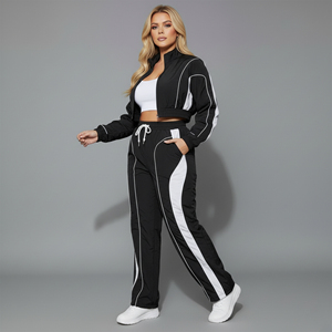 New Arrived 2026 100% nylon Women's tracksuit crop <b>jacket</b> & trouser hip hop 2 tone custom DTF printed logo ladies 2 piece set - Product Image 4