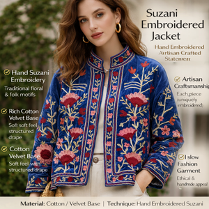 Custom Logo Ladies Suzani Reversible Embroidered Hand Woven Cotton Eco-Friendly Floral Pattern <b>Mandarin</b> <b>Collar</b> Single <b>Jacket</b> - Product Image 5