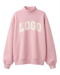 Women's Oversized Mockneck Sweatshirt Pink Letter Print 100% Cotton Autumn Streetwear Pullover Regular Fit - Product Image 1