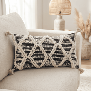 14 x 24 Inches Large Wool Diamond Lumbar Cushion Cover – Geometric Cotton & Wool Boho <b>Decorative</b> <b>Pillow</b> - Product Image 2