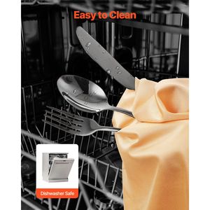 Set di posate da 30 pezzi in acciaio inossidabile per alimenti, colore nero, con finitura a specchio, lavabili in lavastoviglie, per hotel - Product Image 5