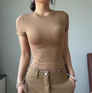 Summer New Unisex Solid Color Crew Neck Slim Fit Full Sleeve Hip Hop Knitted Breathable 100% Cotton T-Shirt - Product Image 4