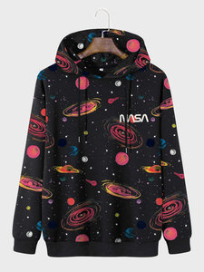 Sudadera con Capucha para Hombre, Estampado NASA, Talla Grande, Casual, Negra, Corte Regular, Invierno, Tejida, Servicio OEM, 100% Algodón, Envío Rápido - Product Image 1