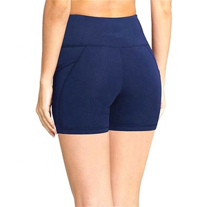 Shorts de yoga taille haute pour femmes avec poches, couleur unie, en Spandex et Polyester, extensibles dans les quatre sens, coupe compressive - Product Image 6