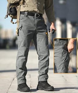 Pantalon cargo tactique gris foncé pour homme, taille haute, plusieurs poches, en toile, style vêtements de travail, séchage rapide, pantalon d'extérieur pour l'automne - Product Image 4