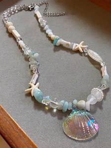 Collar Gargantilla Bohemio con Colgante de Concha, Cuentas de Estrella de Mar, Perla de Agua Salada, Diseño Floral Personalizado, Estilo Vintage, Unisex, para Uso Diario - Product Image 1