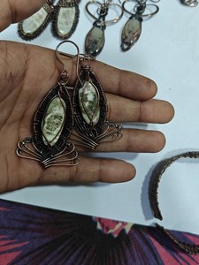 Handmade Copper <b>Wire</b> Wrapped White Jasper Earrings Natural Stone Elaborate Design Boho Style Wholesale Jewelry Supply for Women - Product Image 5