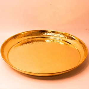 Bandeja de Servir Redonda de Aluminio Martillado con Acabado Brillante, Elegante Plato para Mesa de Comedor, Bodas y Decoración del Hogar - Product Image 1