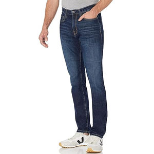 Jeans en denim pour hommes, coupe droite classique, taille mi-haute, délavé, décontracté, confortable pour le quotidien, pantalon en denim personnalisé, OEM ODM - Product Image 3