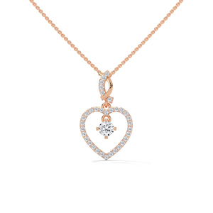 Collier pendentif cœur en or rose avec diamant rond taille brillant, chaîne de bijoux pour cadeau d'anniversaire ou de mariage - Product Image 1