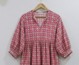 Robe de bureau formelle mi-longue en coton 100% respirant et écologique pour femmes, à motif floral, faite à la main, été, OEM - Product Image 3