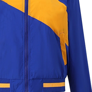 Chaqueta Casual Impermeable de Talla Grande con Bloques de Color Azul Rey y Amarillo Brillante, Cierre Frontal con Cremallera y Cuello Alto, Estilo Urbano Ligero - Product Image 2
