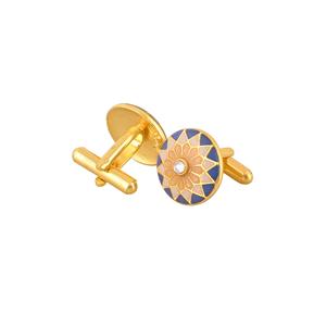 Mancuernillas Redondas de Lujo con Baño de Oro y Esmalte Azul Durazno para Hombre, Accesorios Florales para Camisa Formal, Regalo de Boda o Negocios - Product Image 3