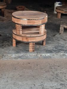 Rustic Wooden Farmhouse <b>Round</b> <b>Stool</b> Whitewash Wooden Chakki Display Stand Beautiful Carved Wooden Central Coffee Table - Product Image 3