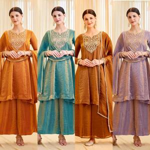 Conjunto de Salwar Kameez de Seda Naranja para Mujer con Dupatta Bordada, Traje Tradicional Étnico para Boda, Corte Holgado, Largo hasta el Tobillo - Product Image 6