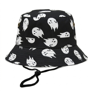 Chapeau bob noir avec imprimé fantôme blanc, sangle réglable, unisexe, décontracté, printemps-été, pour adulte - Product Image 3