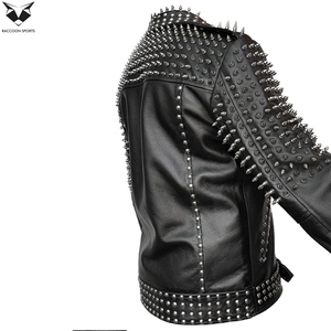 2026 Slim Fit Premium Quality Easy Wear Comfortable Handmade Genuine Leather Stand Collar Front Logo <b>Studded</b> Jacket <b>Men</b> Raccoon - Product Image 3