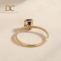 Bague Solitaire en Or Massif 14 carats avec Saphir Bleu Royal de Laboratoire, Sertie à Griffes, pour Fiançailles et Mariage, Collection Joaillerie Fine