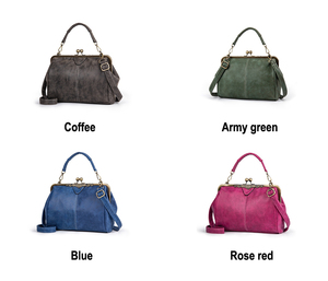 Vintage Suede <b>Frame</b> Handbag With Removable Strap Women's Coffee Green Blue Rose Red Color Options Daily Use Stylish Design - Product Image 1