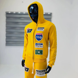 Chándal con Capucha de Forro Polar Lavado al Ácido, Bordado Personalizado, Transpirable, con Pedrería Multicolor, 100% Algodón, para Invierno, Venta al por Mayor - Product Image 2